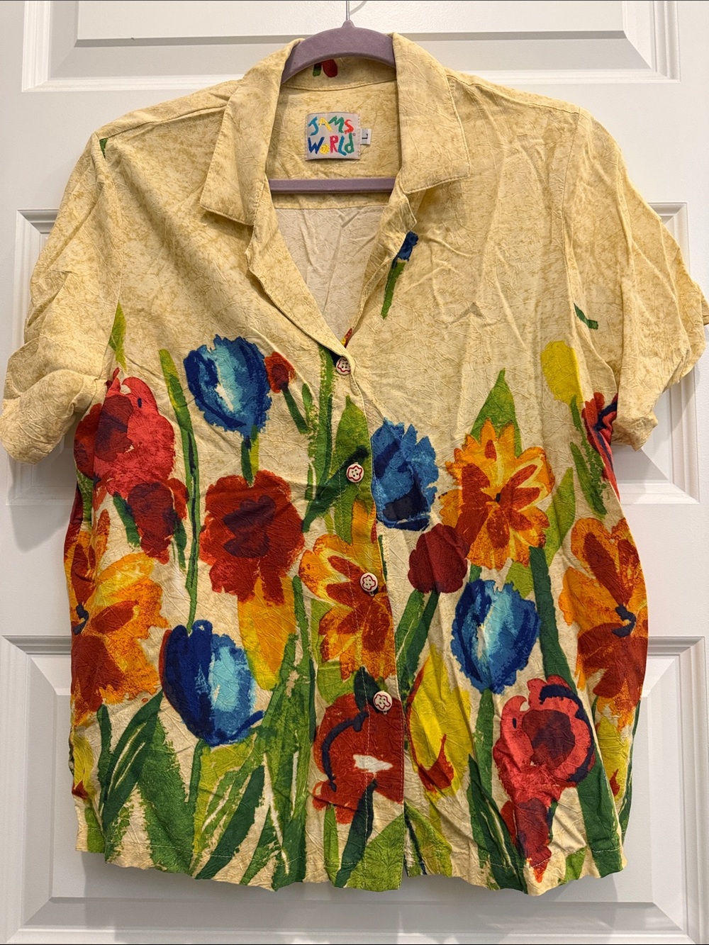 Vintage Jams World Tan Button-Down Floral Shirt